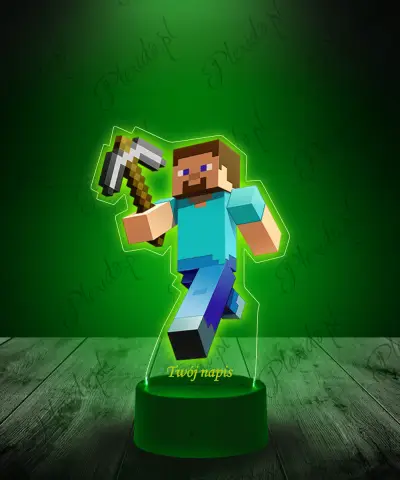 Lampka LED Plexido z Nadrukiem Minecraft Steve z Kilofem