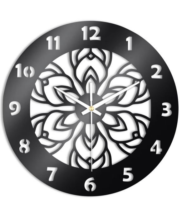 Zegar Ścienny do Salonu Plexido Czarny Kwiat Symetryczny - 1