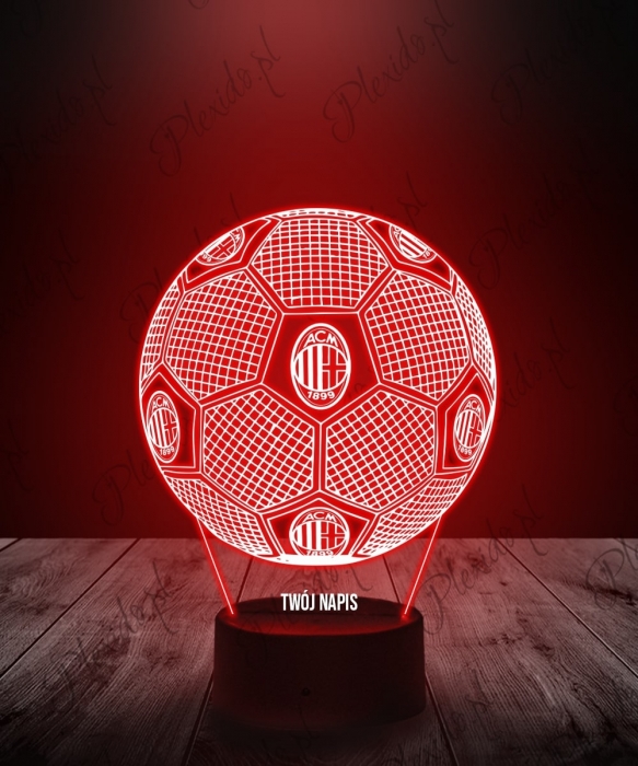 Lampka LED 3D Plexido z Nadrukiem Piłka Nożna Klub AC Milan - 1