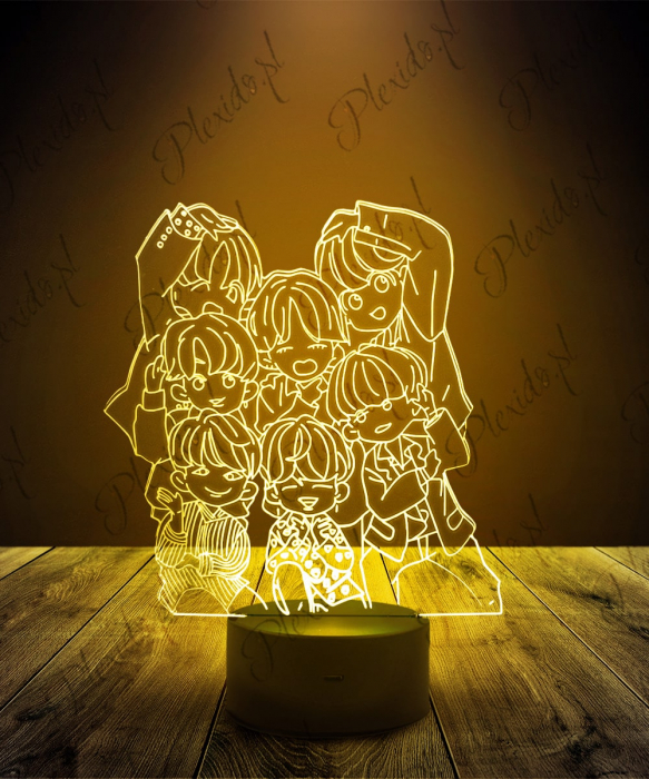Lampka LED 3D Plexido BTS K-pop Zespół Chibi - 1