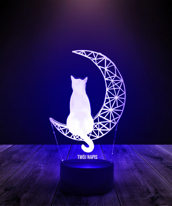 Lampka LED 3D Plexido Kot Na Księżycu - 1