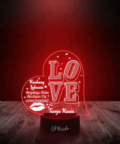 Prezent na Walentynki Lampka LED 3D Plexido Serce Love