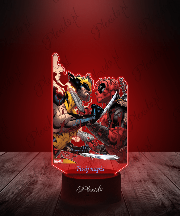 Lampka LED 3D Plexido z Nadrukiem Deadpool Wolverine Marvel