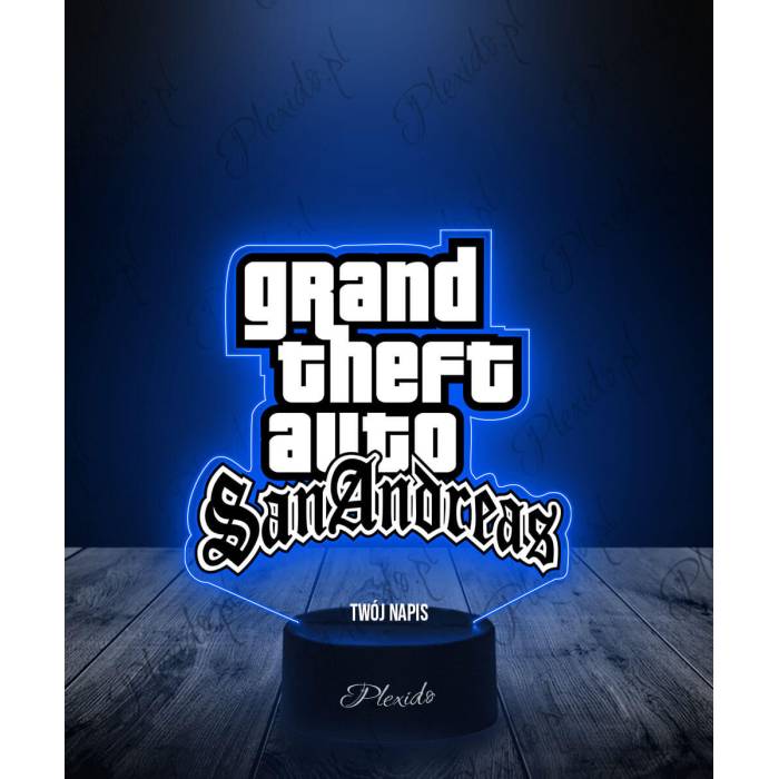 Lampka LED 3D Plexido z Nadrukiem Gra GTA San Andreas Logo - 1