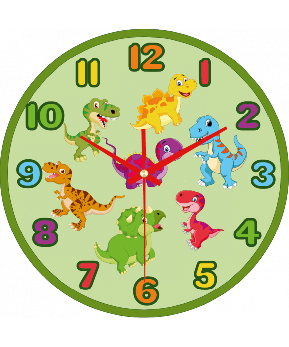 zegar_ścienny_dla_dzieci_plexido_dinozaury_kolorowe