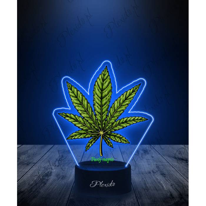 Lampka LED 3D Plexido z Nadrukiem Liść Konopii Marihuana - 1