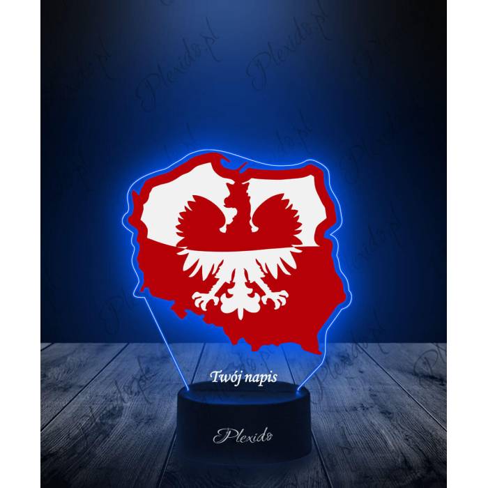 Lampka LED 3D Plexido z Nadrukiem Flaga Polski Godło - 1