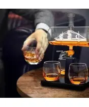 Whiskey Set Carafe Ship + 4 Glasses as a Gift