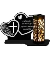 Znicz Solarny LED Na Pomnik Statuetka Dwa Serca Srebrne Zdobienie Serce 3D
