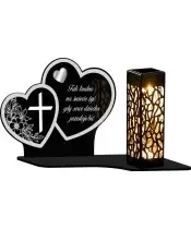 Solar LED Kerze für Denkmal Statuette Zwei Herzen Silber Dekoration Herz 3D