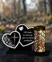 Solar LED Candle for Monument Statuette Two Hearts Silver Decoration Heart 3D