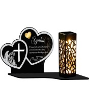 Solar LED Candle for Monument Statuette Two Hearts Golden Decoration Heart 3D