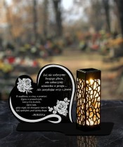 Znicz Solarny LED Na Grób Statuetka Serce Ze Zdobieniem Wszystkich Świętych