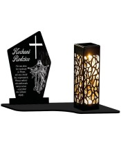 Solar LED Candle Tombstone Statuette Cross With All Saints' Sentence