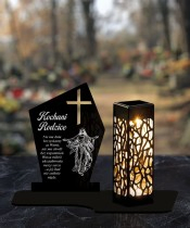 Solar LED Candle Tombstone Statuette Cross With All Saints' Sentence