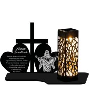 Solar LED Candle Tombstone Statuette Cross And Two Hearts All Saints