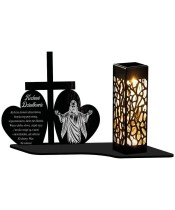 Solar LED Candle Tombstone Statuette Cross And Two Hearts All Saints
