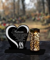 Znicz Solarny Ażurowy LED Statuetka Nagrobna Serce Z Sentencją Na Cmentarz