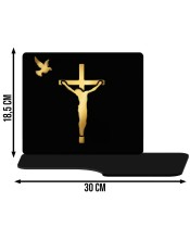 Znicz Solarny LED Na Pomnik Statuetka Na Grób Złote Zdobienie Krzyż 3D
