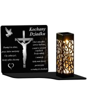 Znicz Solarny LED Na Pomnik Statuetka Na Grób Srebrne Zdobienie Krzyż 3D