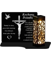 Znicz Solarny LED Na Pomnik Statuetka Na Grób Srebrne Zdobienie Krzyż 3D