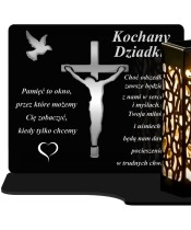 Znicz Solarny LED Na Pomnik Statuetka Na Grób Srebrne Zdobienie Krzyż 3D