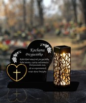 Znicz Solarny Ażurowy LED Statuetka Serce Ze Złotym Zdobieniem 3D Wzory