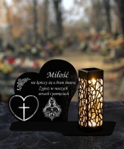 Znicz Solarny Ażurowy LED Statuetka Serce Ze Srebrnym Zdobieniem 3D Wzory