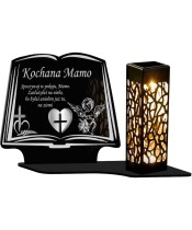 Znicz Solarny Ażurowy LED Statuetka Księga Ze Srebrnym Zdobieniem 3D Wzory
