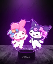 3D Plexido LED Lamp with Hello Kitty My Melody and Kuromi Print