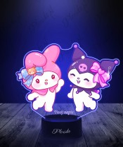 3D Plexido LED Lamp with Hello Kitty My Melody and Kuromi Print