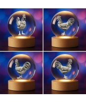 3D Kristallkugel Henne Hahn