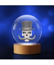 Kristallkugel 3D Totenkopf Skelett Zylinder Schnurrbart Friseur