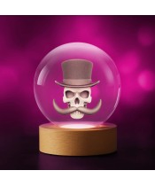 Kristallkugel 3D Totenkopf Skelett Zylinder Schnurrbart Friseur