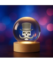 Kristallkugel 3D Totenkopf Skelett Zylinder Schnurrbart Friseur