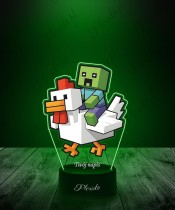 Lampka LED 3D z Nadrukiem UV Minecraft Kurczak