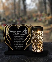 Große Solarkerze XL 18cm Premium Herz in Händen Gold für Friedhof Grab