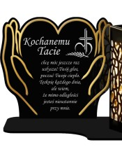 Duży Znicz Solarny XL 18 cm Premium Serce W Dłoniach Złote Na Cmentarz Grób