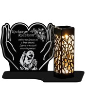 Large Solar Candle XL 18 cm Premium Heart In Hands Silver For Cemetery