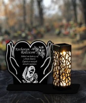Large Solar Candle XL 18 cm Premium Heart In Hands Silver For Cemetery