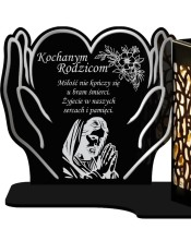 Large Solar Candle XL 18 cm Premium Heart In Hands Silver For Cemetery