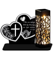 Openwork Solar LED Candle Two Hearts Patterns Sentences Silver