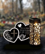 Openwork Solar LED Candle Two Hearts Patterns Sentences Silver