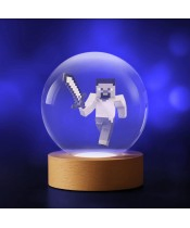 Kryształowa Kulka 3D Minecraft Steve z Mieczem