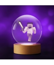 Kryształowa Kulka 3D Minecraft Steve z Mieczem