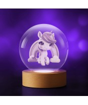 3D Kristallkugel Einhorn Regenbogen
