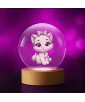3D Crystal Ball Kitten with Ribbon