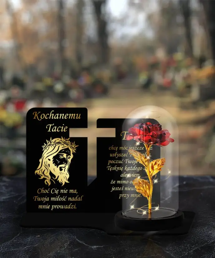 Duży Znicz Premium XL Wieczna Róża LED