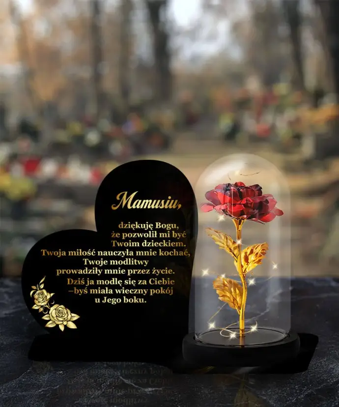 Duży Znicz Premium XL Serce Wieczna Róża LED