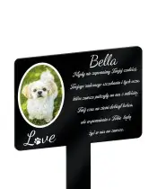 Gedenktafel für ein Hundegrab mit Foto und personalisierter Kerze